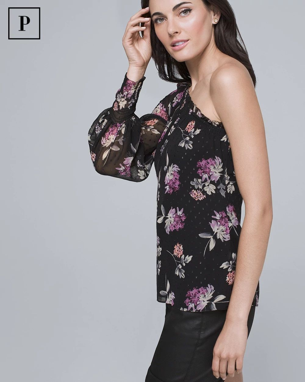 Petite Floral One-Shoulder Blouse