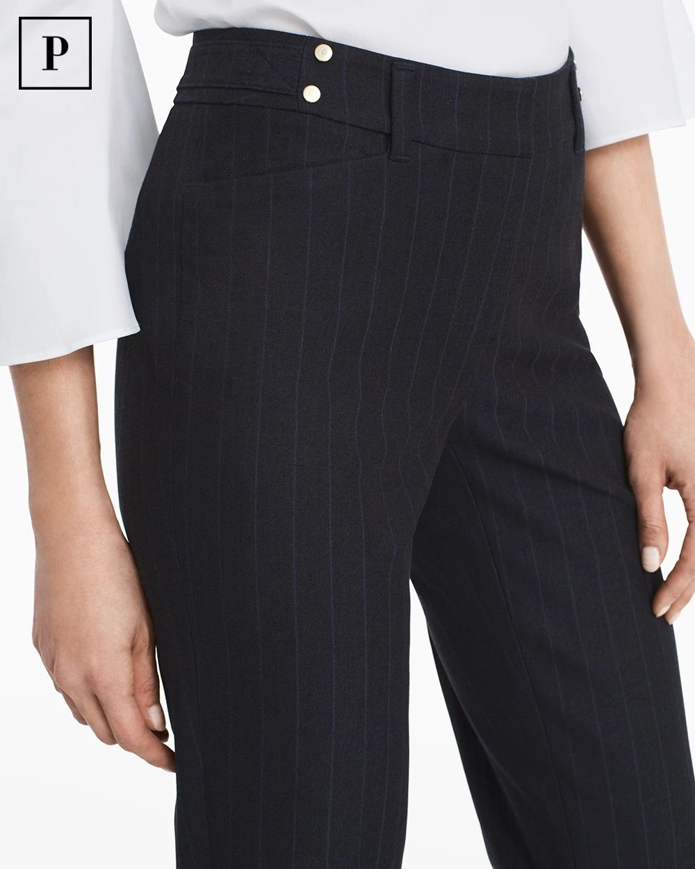 Petite Tonal Pinstriped Body-Defining Ankle-Grazing Pants