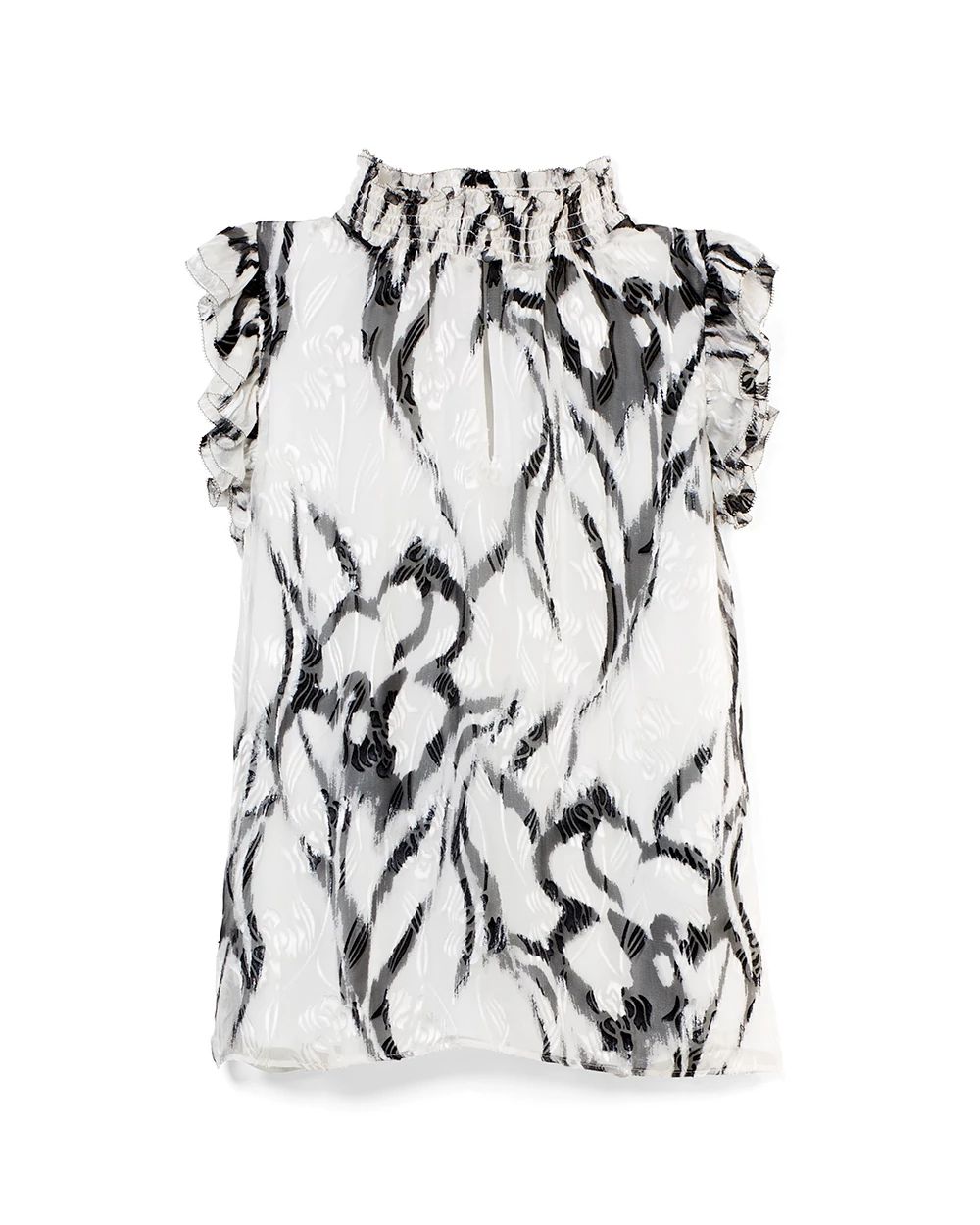 Sleeveless Mock Neck Burnout Blouse