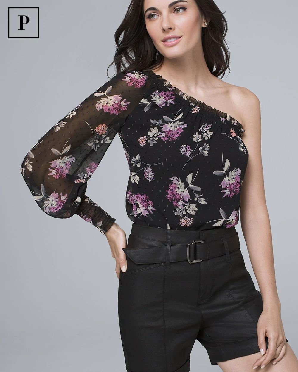 Petite Floral One-Shoulder Blouse
